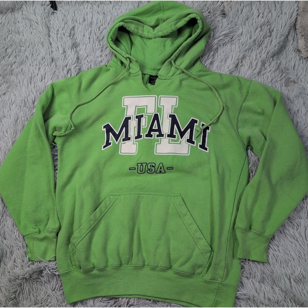 Miami Florida Sweatshirt Womens S Green Hoodie Pocket Athletic Comfort